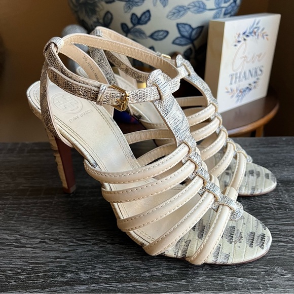 Tory Burch Charlene Strappy Leather Ankle Heels US7! Excellent Condition! - Picture 1 of 9